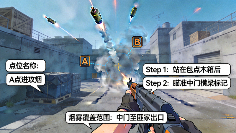 CSGO职业选手投掷物烟雾弹点位教学演示画面